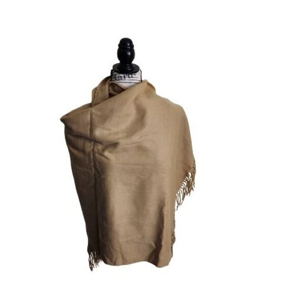Super Soft Neutral Tan Fringe Scarf Wrap 70"x28" - Picture 1 of 5